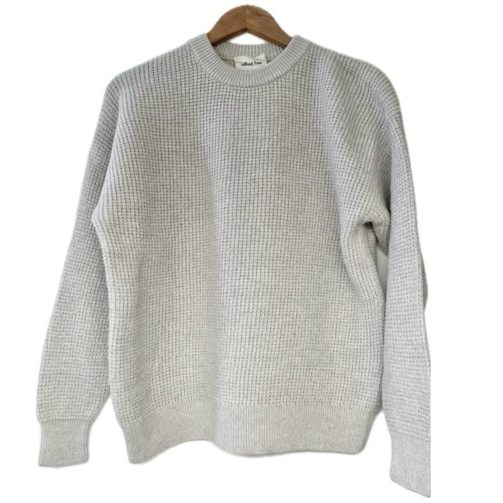 ARITZIA Wilfred Free Light Heather Gray Crewneck Soft Wool Waffle Sweater S sz